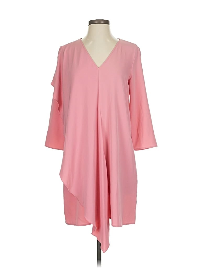 Pre-owned Zara Basic 3/4 Sleeve Top Pink Plunge Neckline Tops