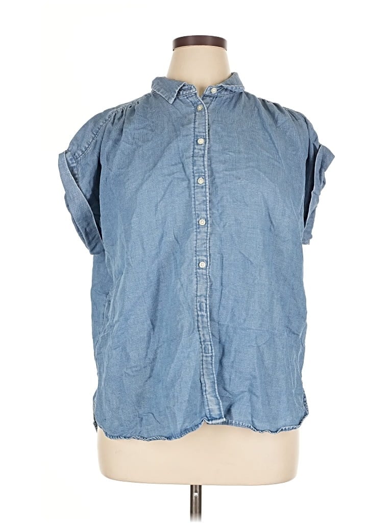 Pre-owned Ann Taylor Loft Short Sleeve Blouse In Blue