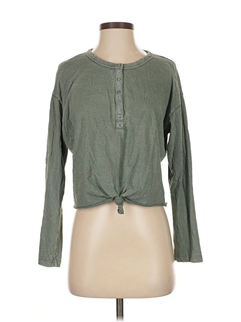 AERIE Pre-owned Long Sleeve Top Green Keyhole Neckline Tops