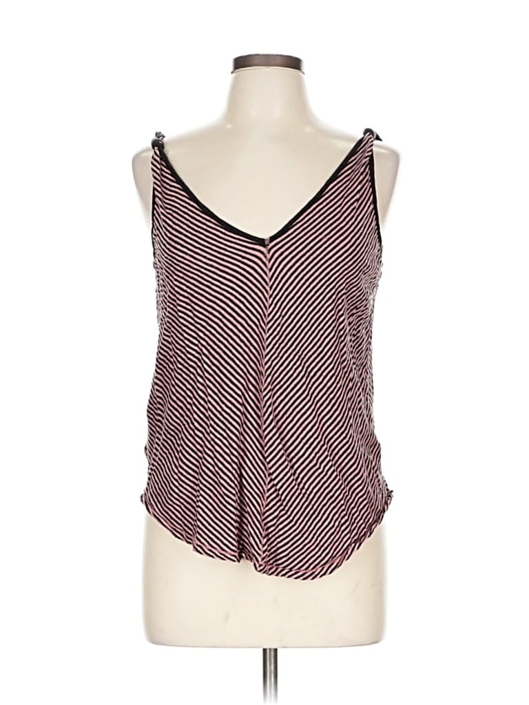 Pre-owned Paige Sleeveless Top Burgundy Stripes Pattern V Neck Tops