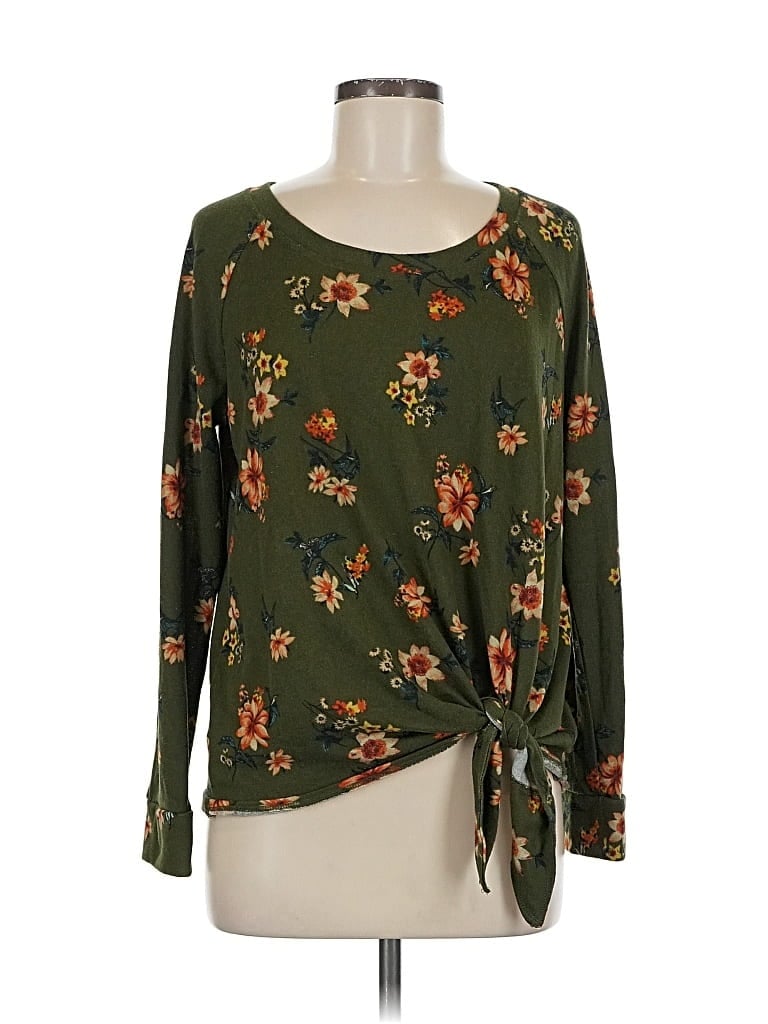 Pre-owned Nine Britton Long Sleeve Top Green Tie Neck Tops