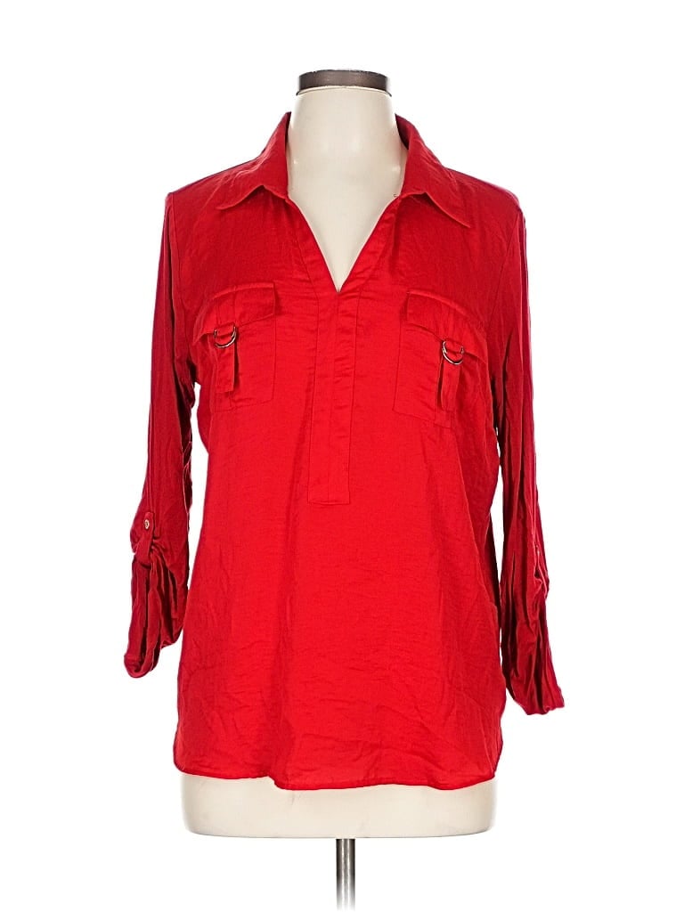 COMPANY ELLEN TRACY Pre-owned 3/4 Sleeve Button Down Shirt In Red