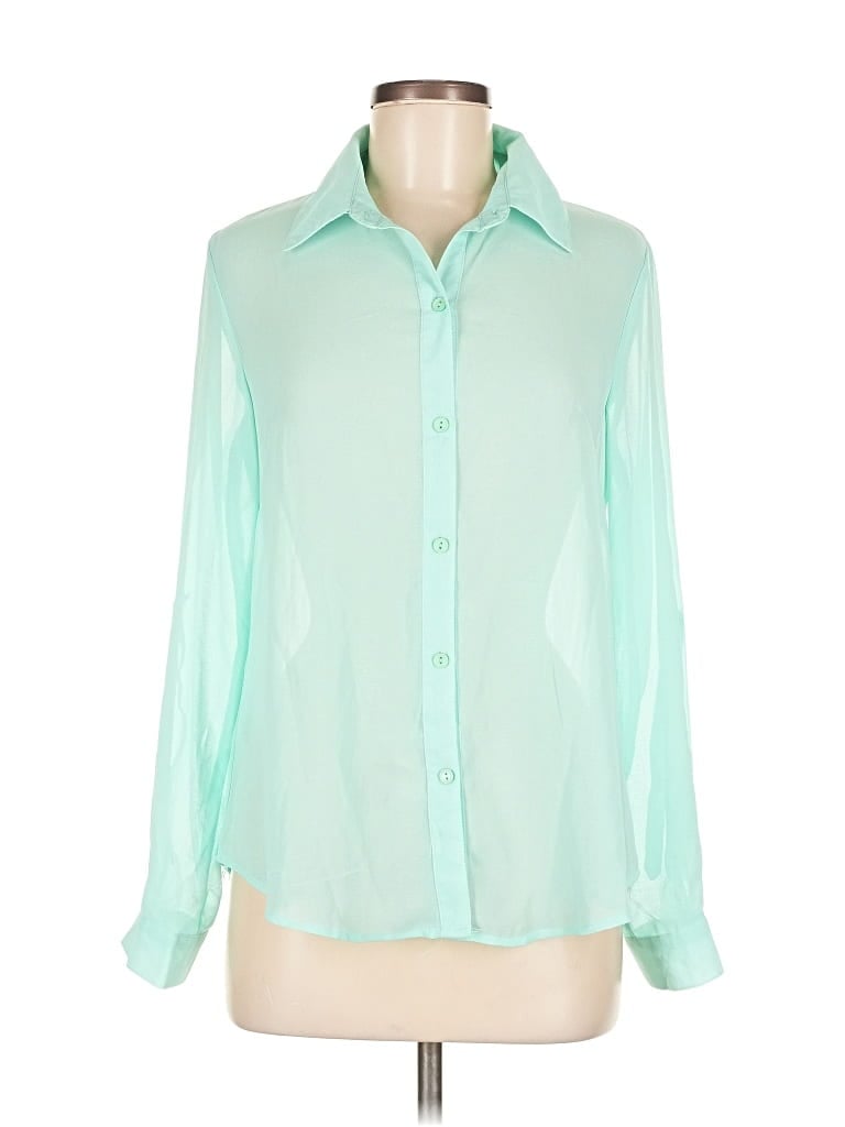 Pre-owned Eliza J Long Sleeve Blouse In Green