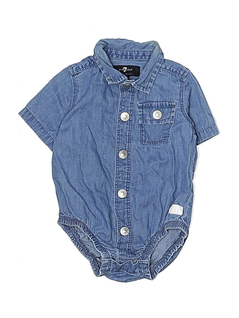 Pre-owned 7 For All Mankind Babies' Short Sleeve Onesie In Blue
