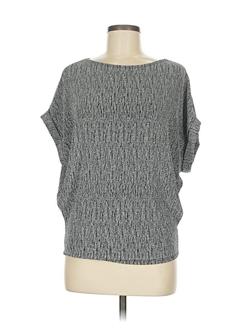 Pre-owned Kld. Signature Short Sleeve Top Gray Boatneck Tops