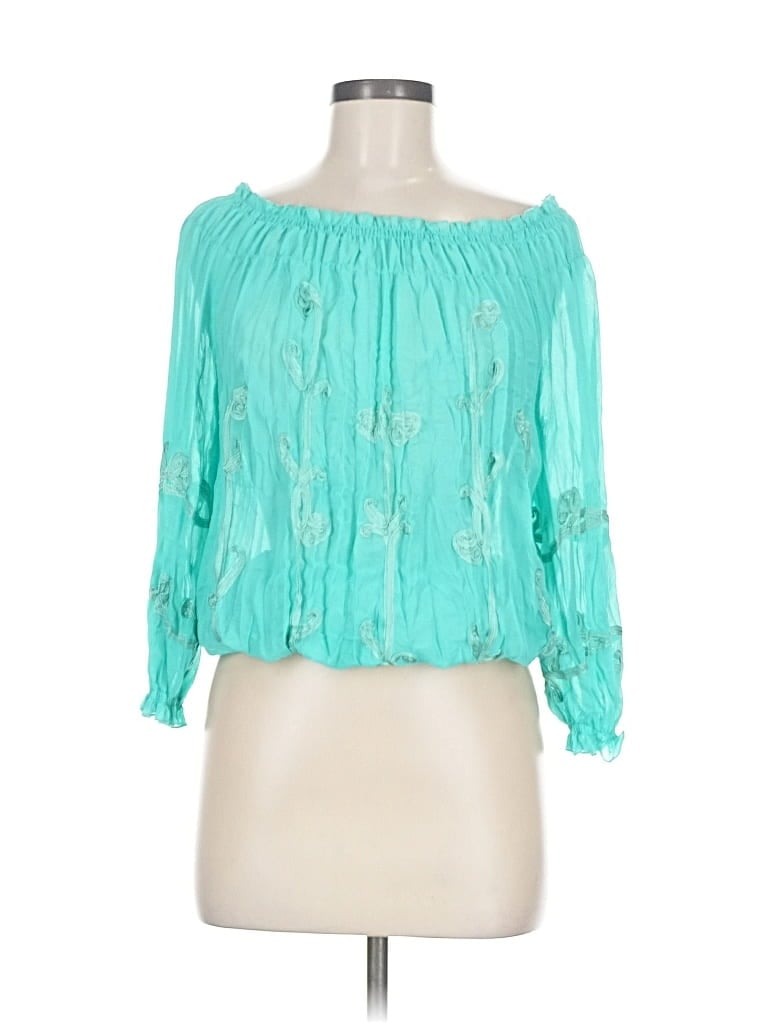 Pre-owned Inc International Concepts 3/4 Sleeve Blouse In Blue