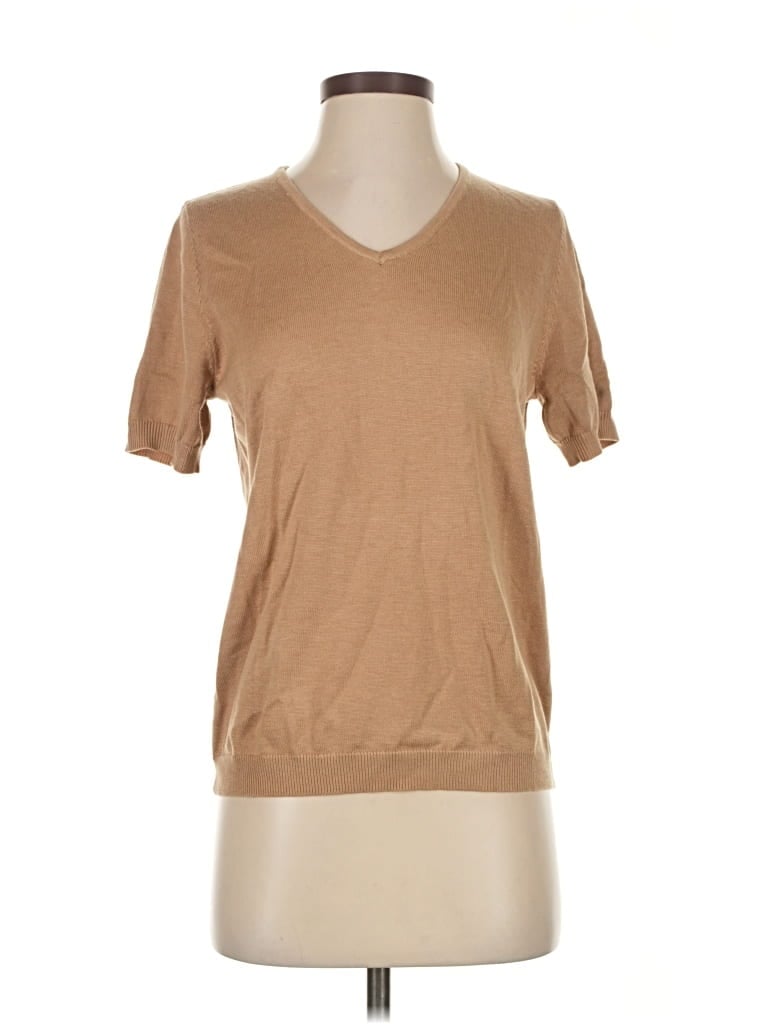 Pre-owned Lillusory Short Sleeve Top Tan V Neck Tops In Brown