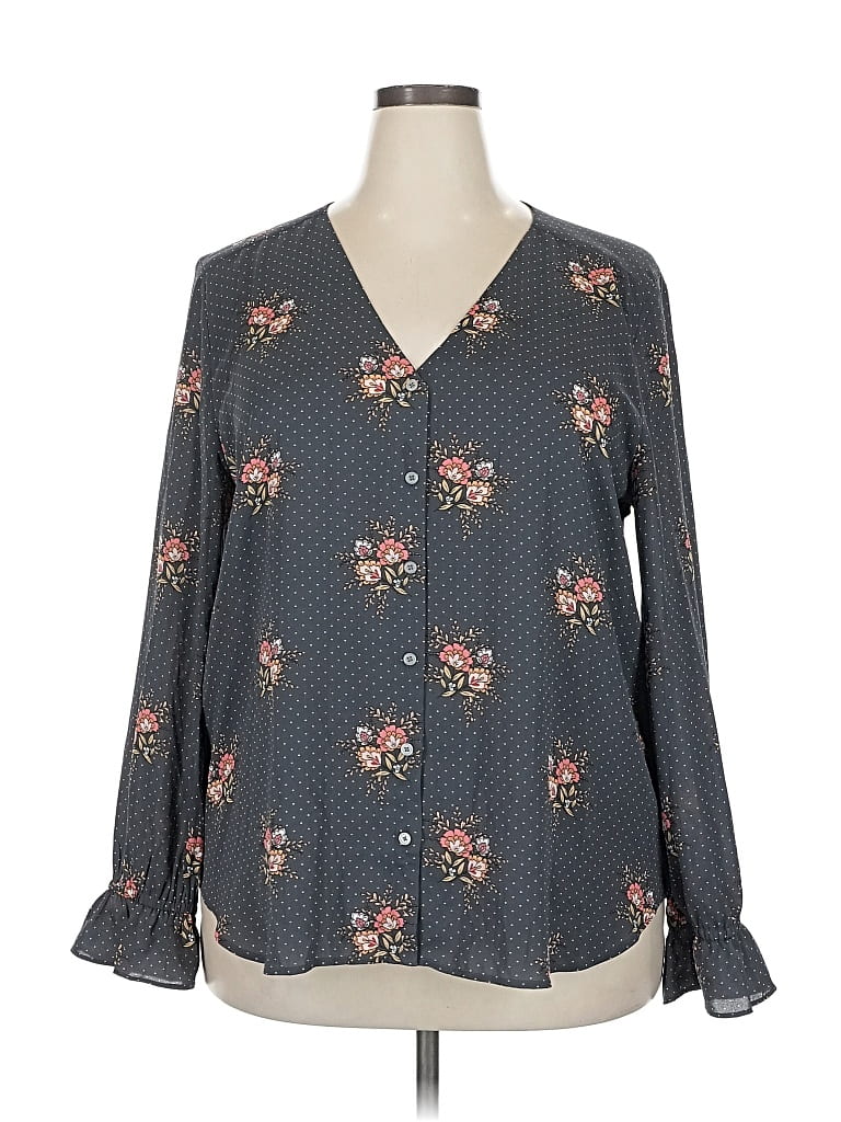 Pre-owned Ann Taylor Loft Long Sleeve Blouse In Gray