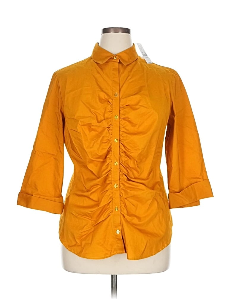 7th Avenue Design Studio New York & Company 3/4 Sleeve Button Down Shirt In Orange