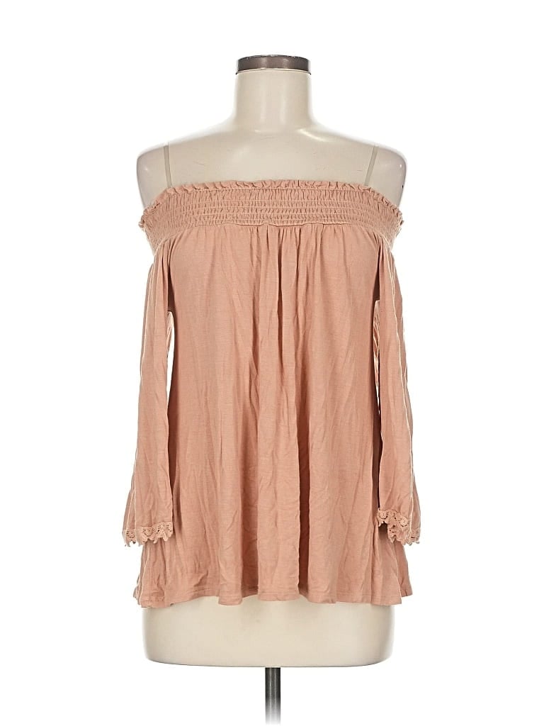 Pre-owned Active Usa 3/4 Sleeve Blouse In Brown