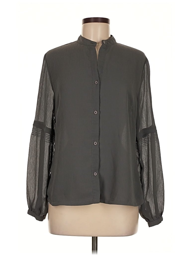 Pre-owned Oleg Cassini Long Sleeve Blouse In Gray