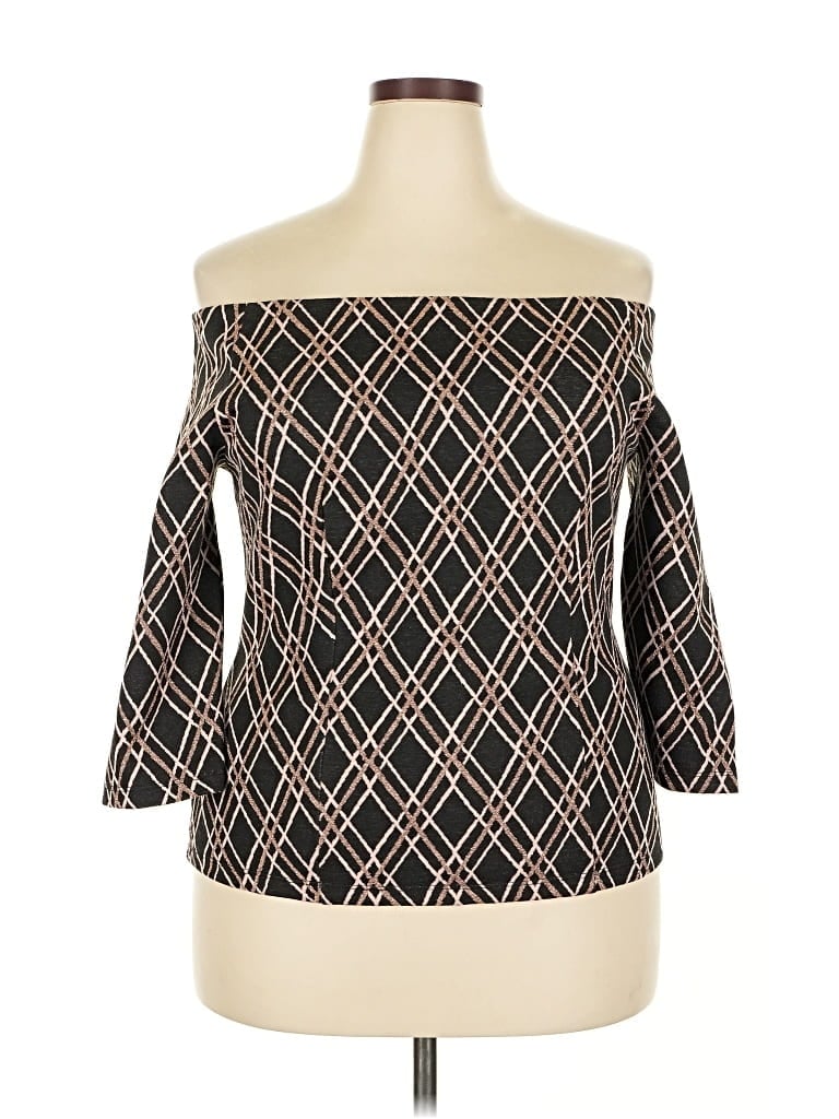 Pre-owned 7th Avenue Design Studio New York & Company 3/4 Sleeve Top Black Off The Shoulder Neckline Tops