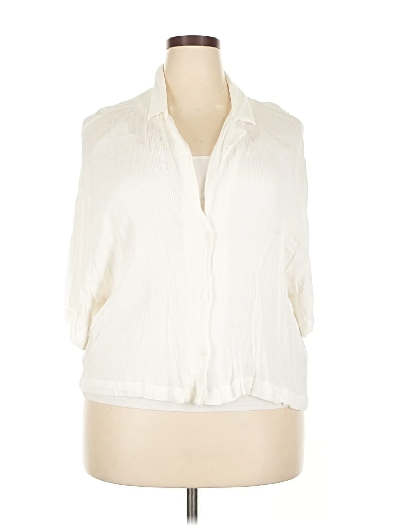 Pre-owned H&m 3/4 Sleeve Button Down Shirt In White