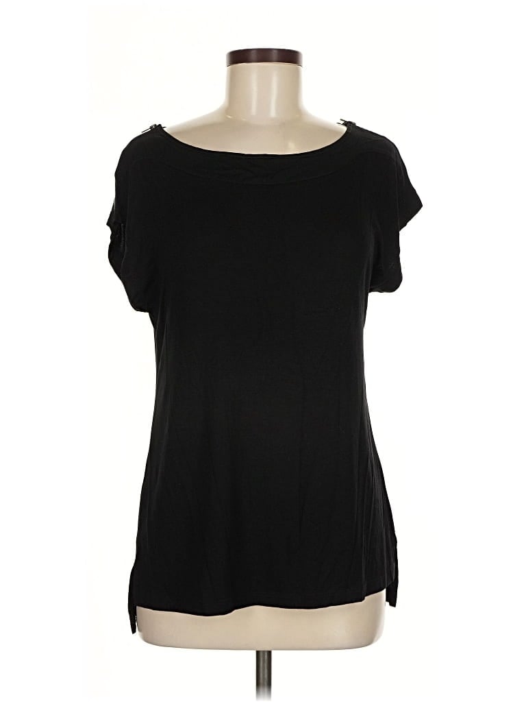 PLEIONE Pre-owned Short Sleeve Top Black Scoop Neck Tops