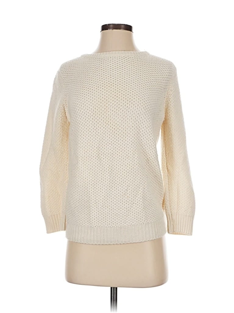 Pre-owned Ann Taylor 3/4 Sleeve Top Ivory Crew Neck Tops In White