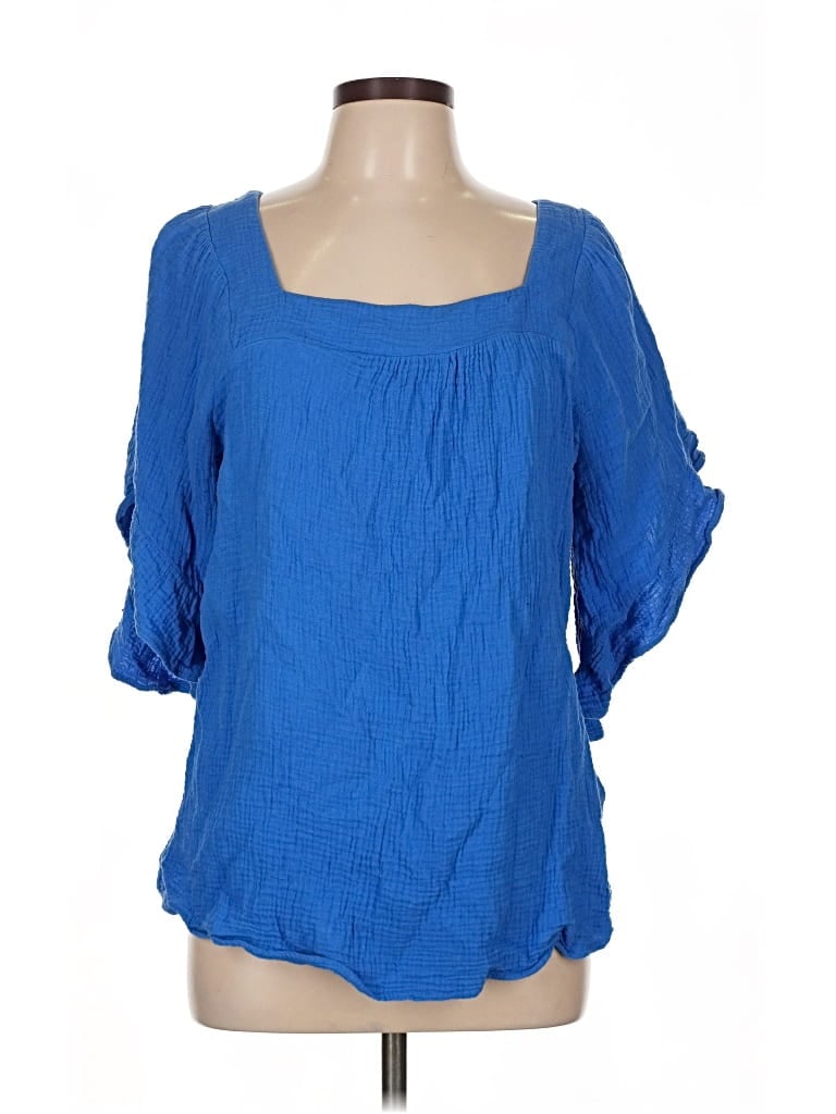 Pre-owned Belle By Kim Gravel 3/4 Sleeve Blouse In Blue
