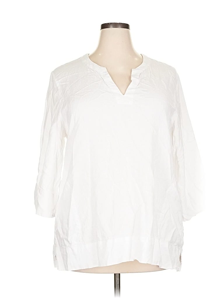 Pre-owned Lands' End 3/4 Sleeve Blouse In White