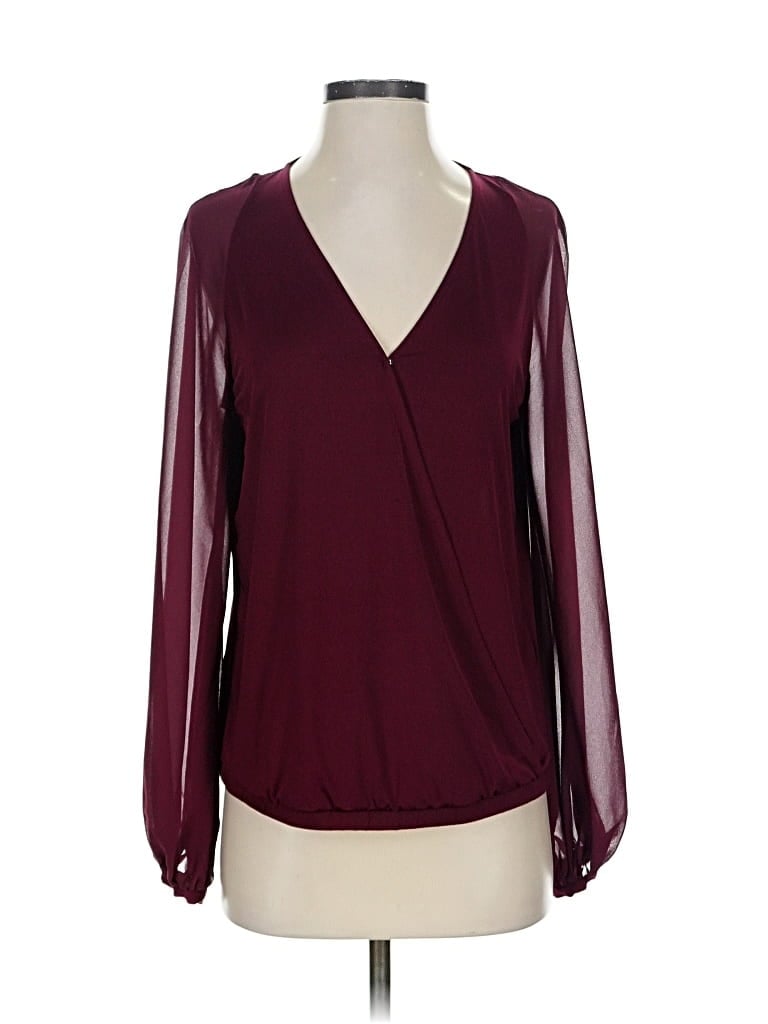 Pre-owned Guess By Marciano Long Sleeve Blouse In Burgundy