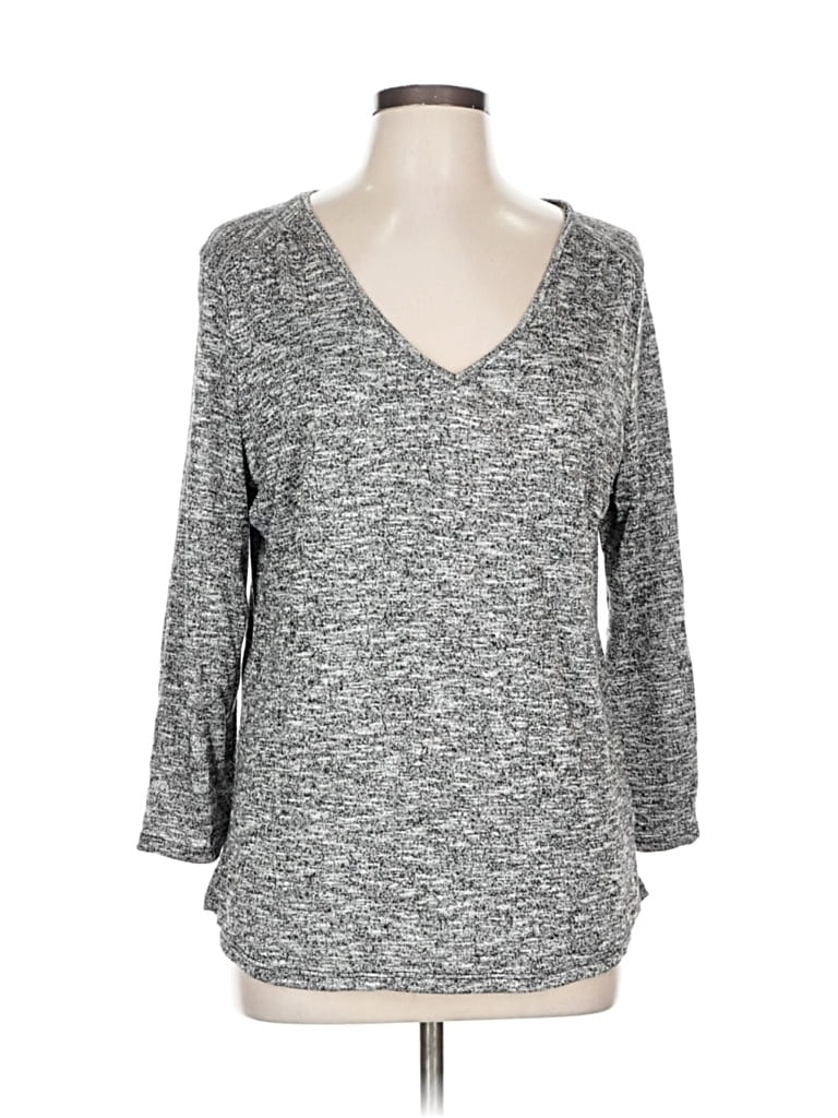 Pre-owned Liz Claiborne 3/4 Sleeve Top Gray V Neck Tops