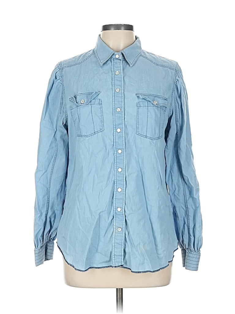 Pre-owned The Shirt By Rochelle Behrens Long Sleeve Button Down Shirt In Blue