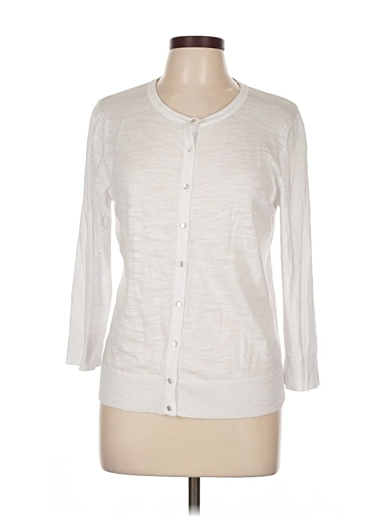 Pre-owned Cable & Gauge Cardigan Sweater In White