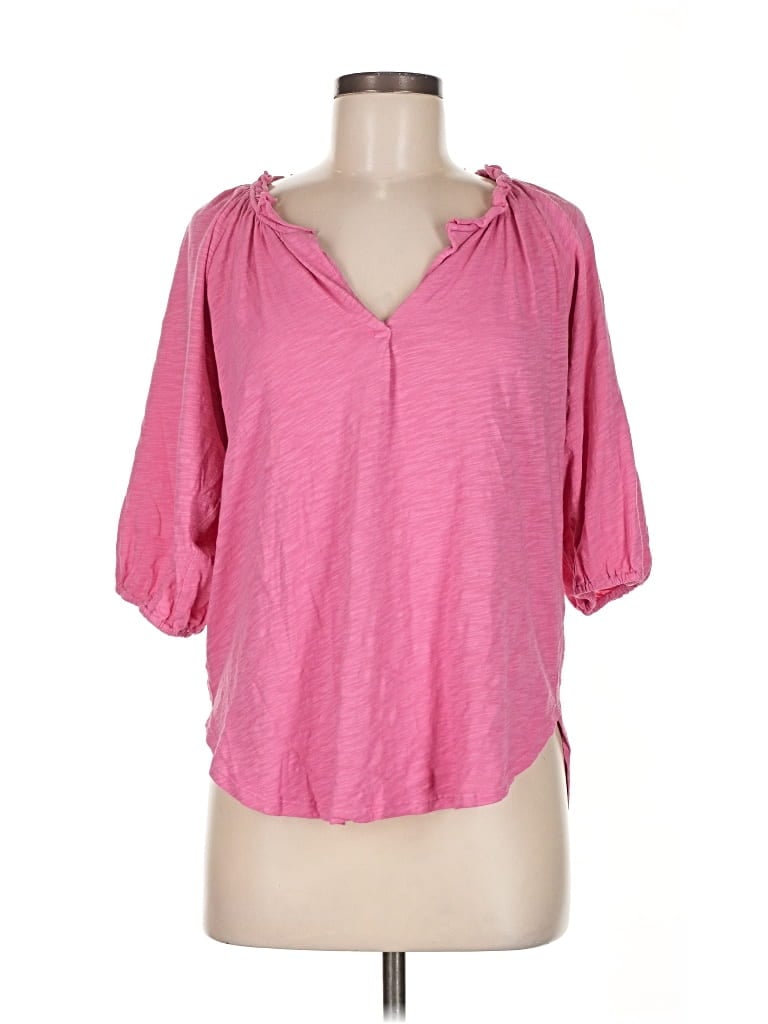 Pre-owned Dylan Short Sleeve Top Pink Keyhole Neckline Tops