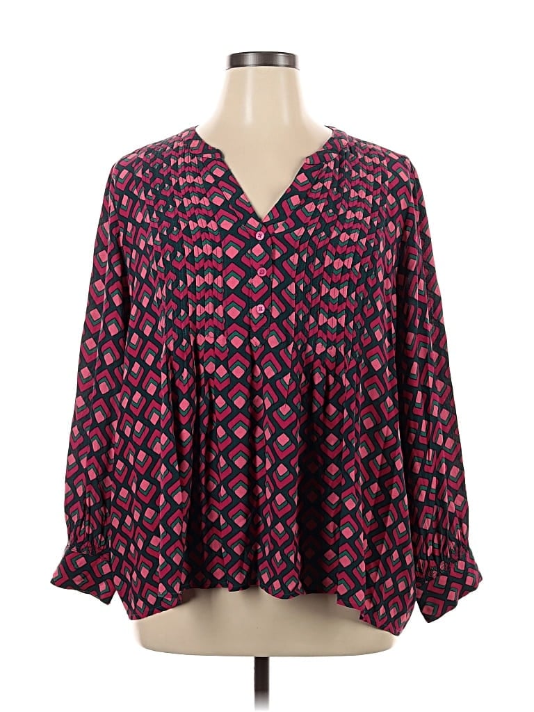 Pre-owned Terra & Sky Long Sleeve Blouse In Burgundy