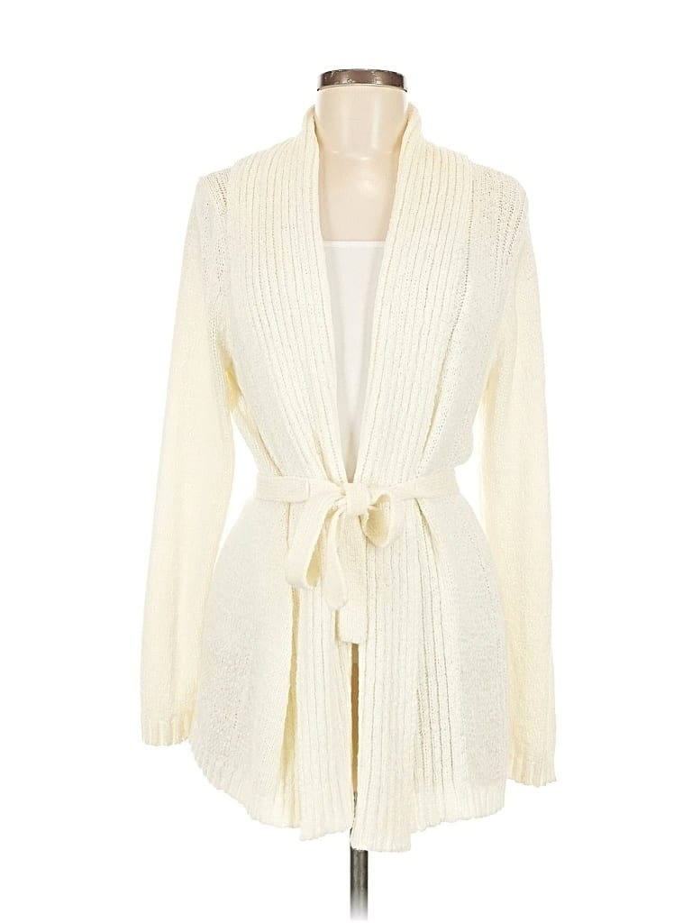 Pre-owned Ellen Tracy Cardigan Sweater In White