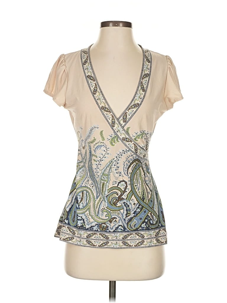 Pre-owned Bcbgmaxazria Short Sleeve Blouse In White