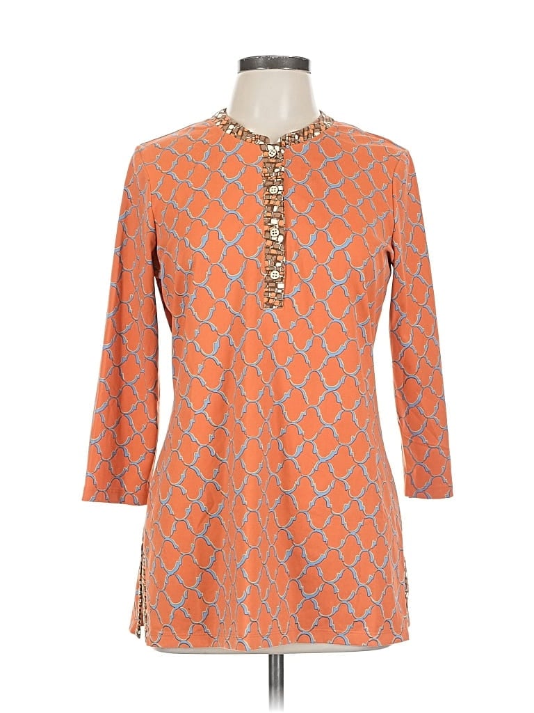 Pre-owned J. Mclaughlin 3/4 Sleeve Top Orange Keyhole Neckline Tops