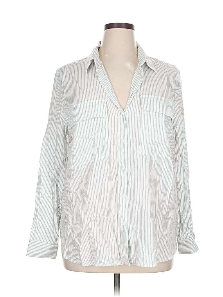 Pre-owned Babaton Long Sleeve Button Down Shirt In Silver