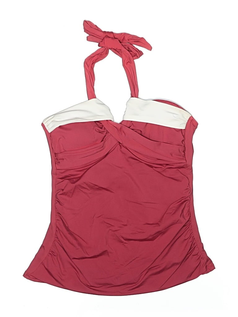 Pre-owned Liz Claiborne Swimsuit Top Burgundy Color Block Pattern Swimwear