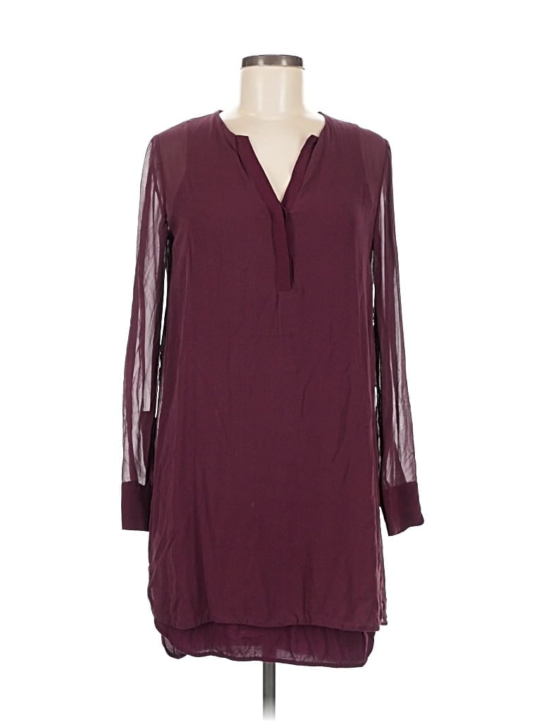 VINCE Pre-owned Long Sleeve Silk Top Burgundy Open Neckline Tops