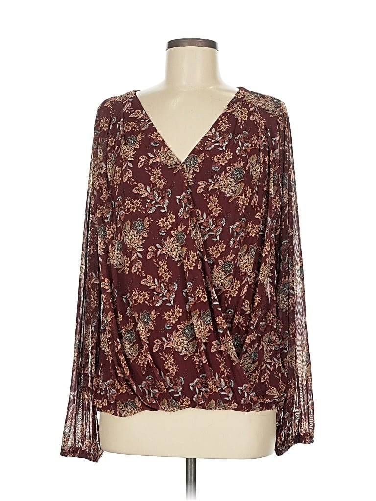 Pre-owned Daytrip Long Sleeve Blouse In Burgundy