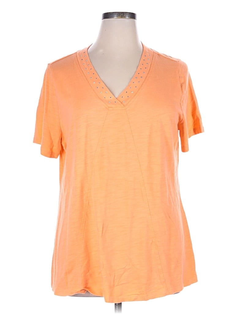 Pre-owned Quacker Factory Short Sleeve Top Orange V Neck Tops