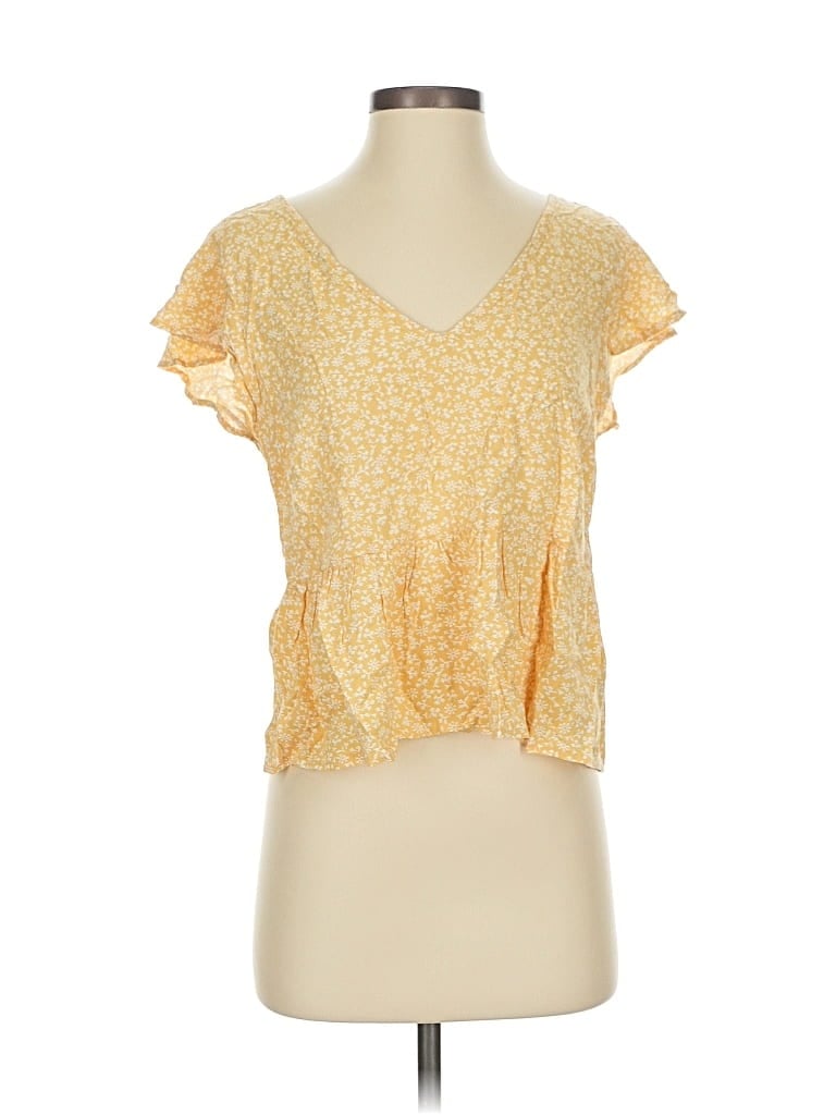 Pre-owned Abercrombie & Fitch Short Sleeve Top Yellow Sweetheart Neckline Tops
