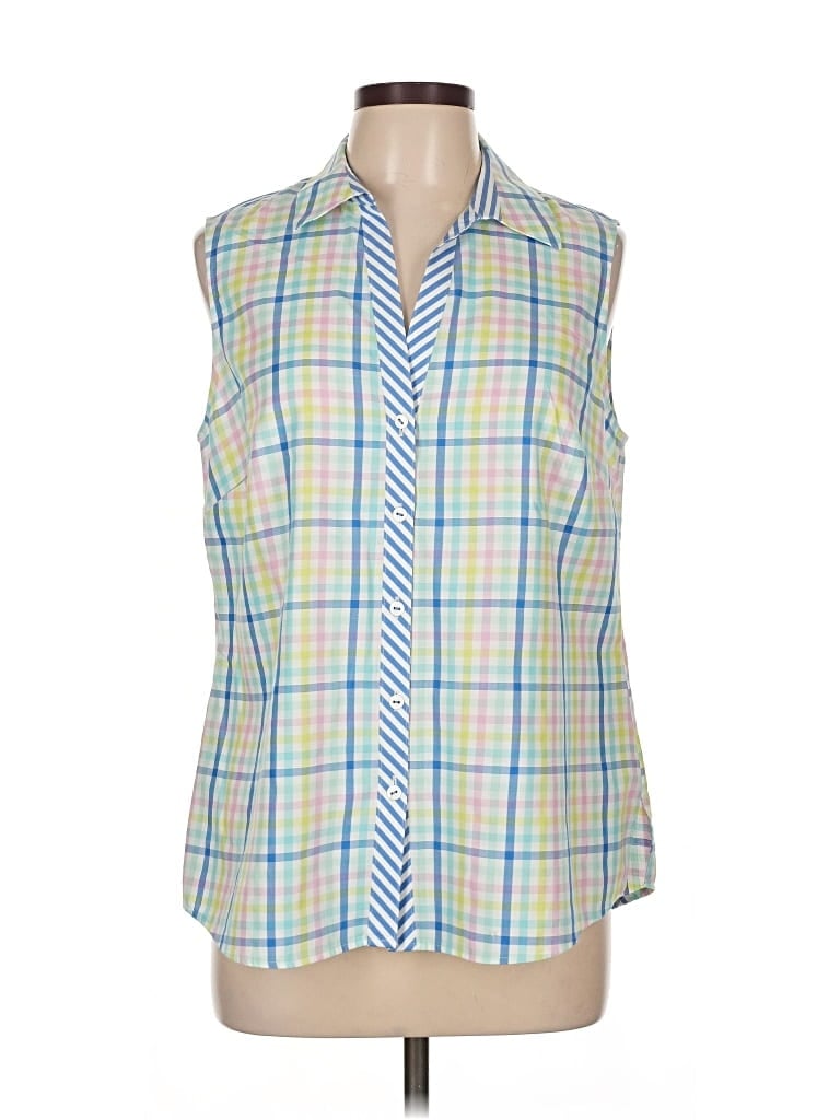 Pre-owned Foxcroft Sleeveless Button Down Shirt In Blue