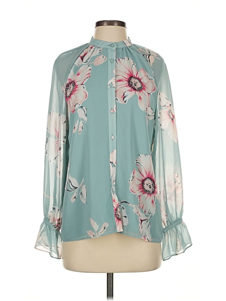 Pre-owned Ann Taylor Long Sleeve Blouse In Blue