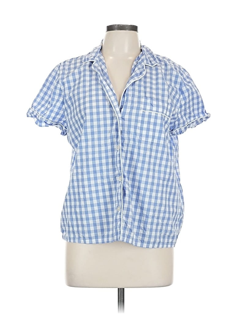 Pre-owned J.crew Factory Store Short Sleeve Blouse In Blue