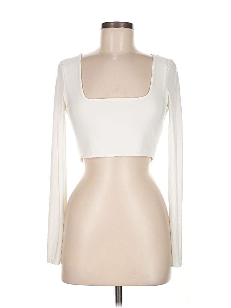 Pre-owned Prettylittlething Long Sleeve Top Ivory Square Neckline Tops In White