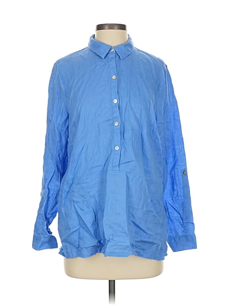 Pre-owned Jjill Long Sleeve Button Down Shirt In Blue