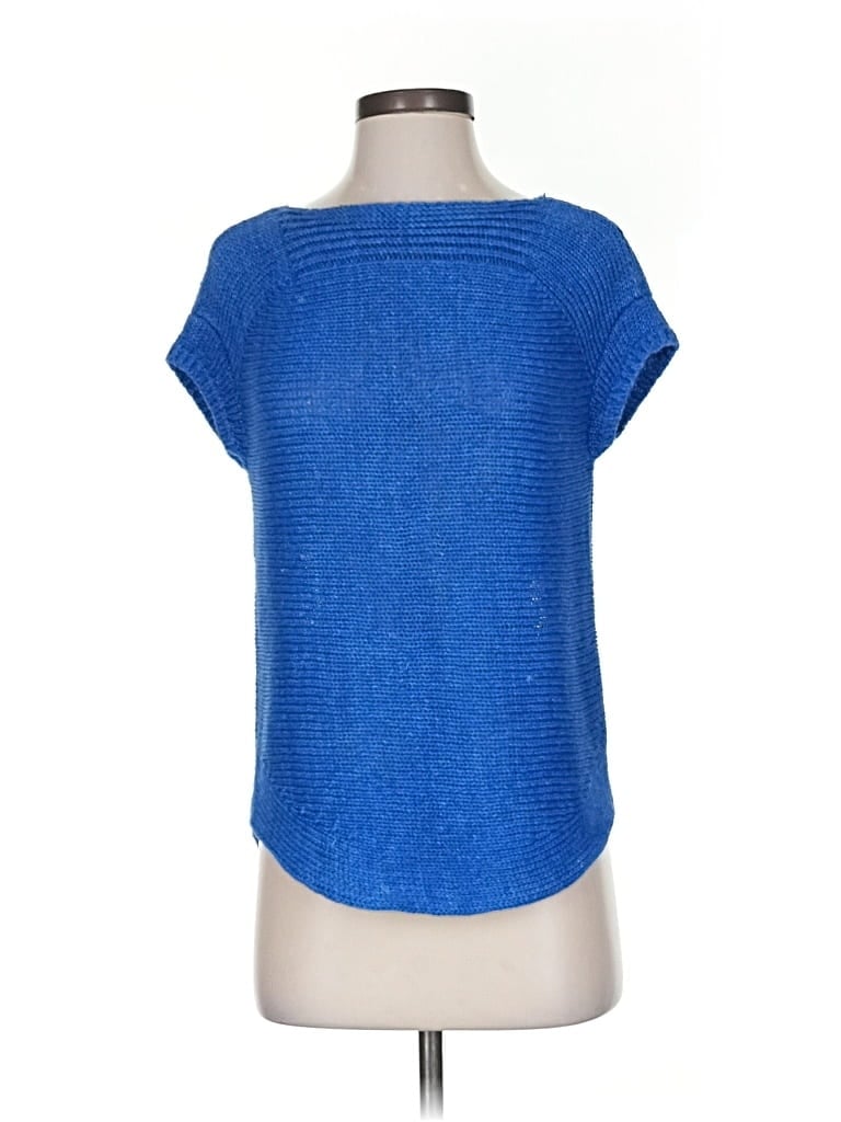 Pre-owned Talbots Short Sleeve Top Blue Solid Pattern Boatneck Tops