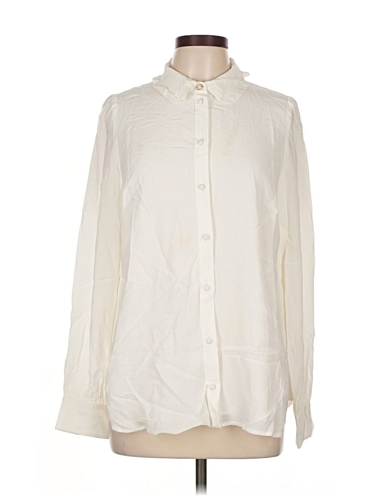 Pre-owned Talbots Long Sleeve Blouse In White
