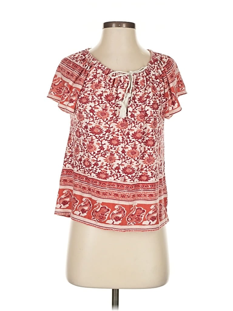 Pre-owned Lucky Brand Short Sleeve Blouse In Red