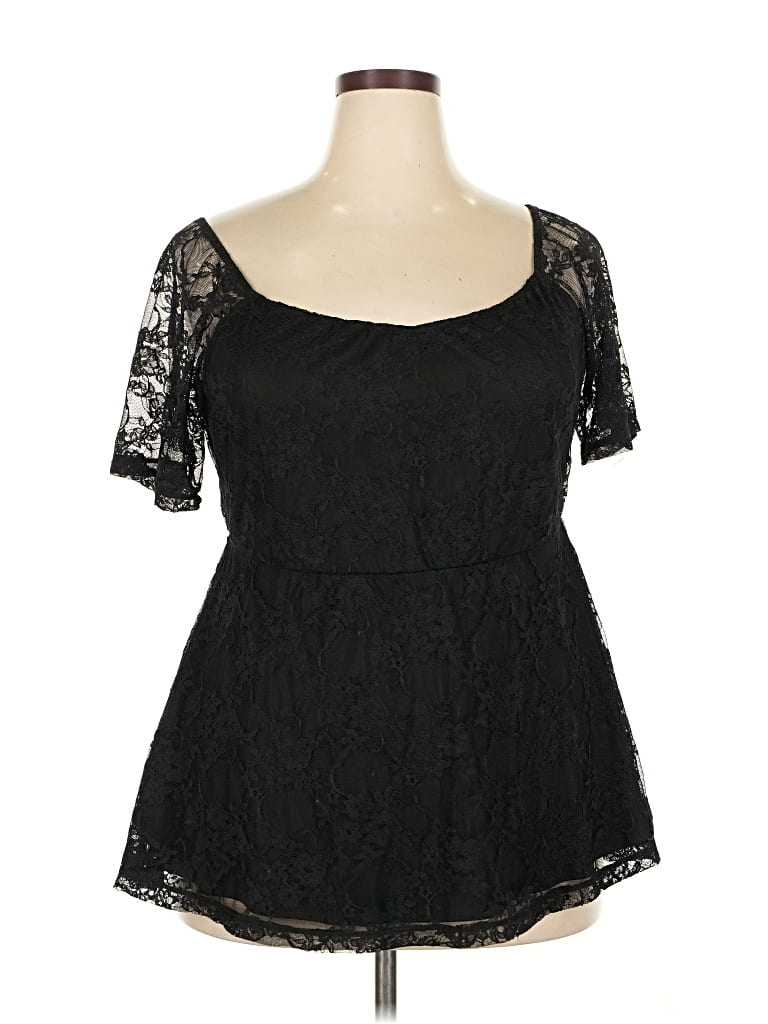 Pre-owned Torrid Short Sleeve Top Black Sweetheart Neckline Tops