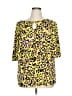 IMAN Animal Print Yellow 3/4 Sleeve Blouse Size 1X - photo 1