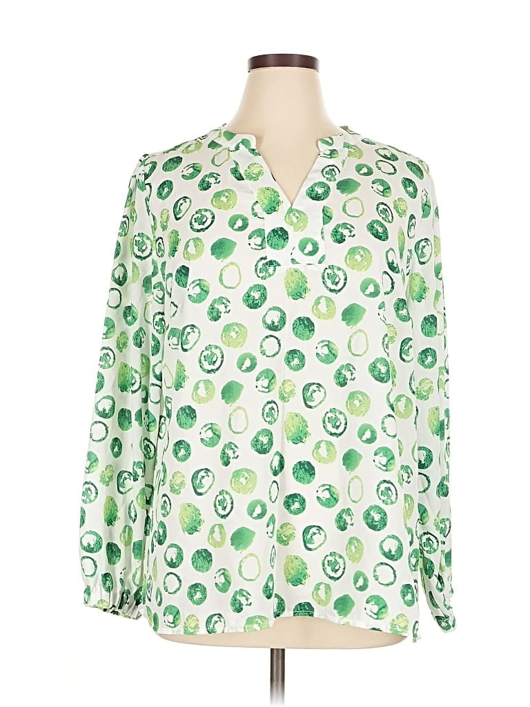 Pre-owned Belle By Kim Gravel Long Sleeve Blouse In Green