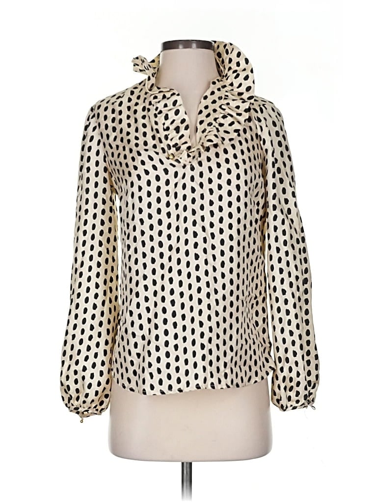 Pre-owned Elizabeth Mckay Long Sleeve Silk Top Ivory Cowl Neck Tops In White