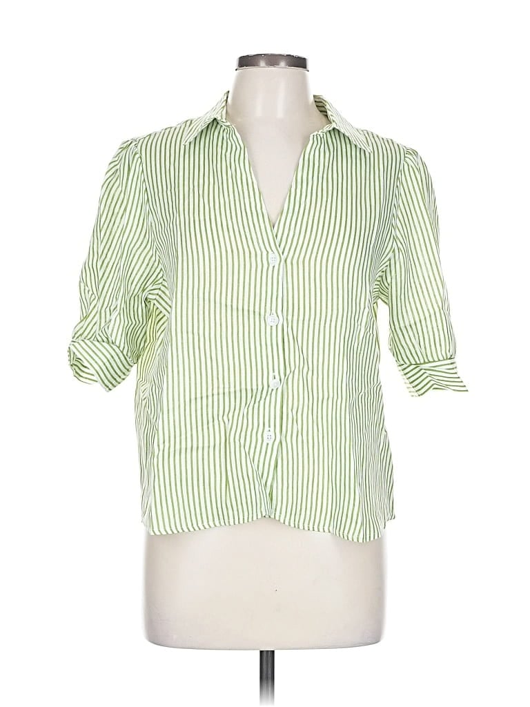 Pre-owned Saks Fifth Avenue Short Sleeve Button Down Shirt In Green