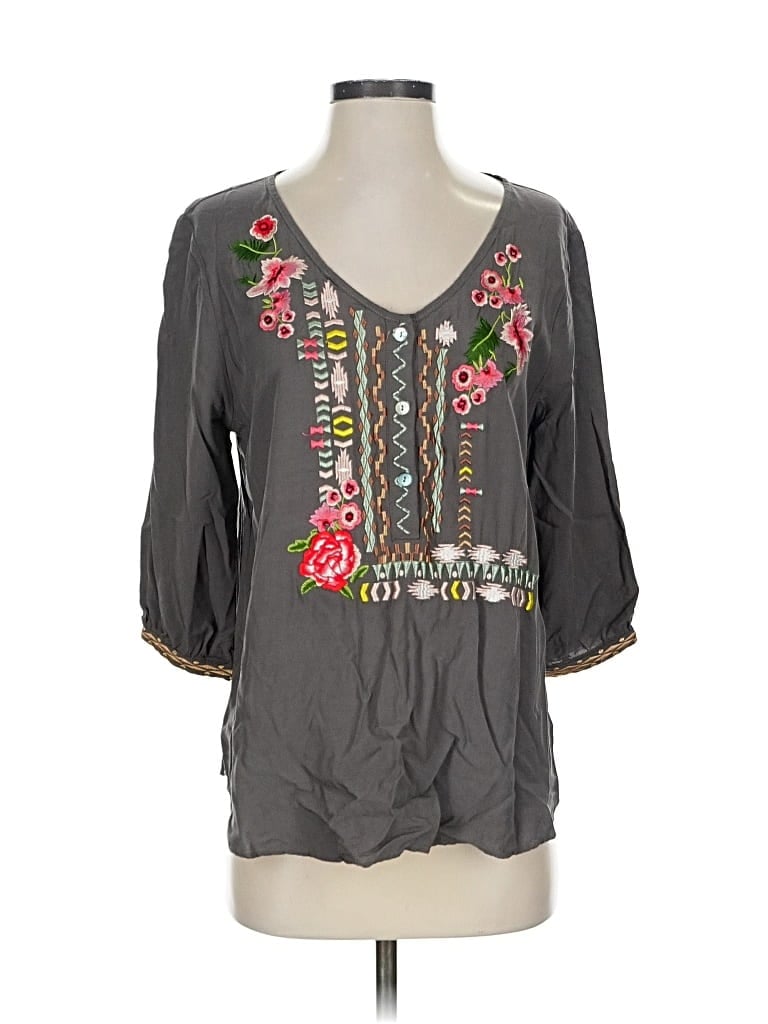 Pre-owned Unbranded 3/4 Sleeve Blouse In Gray